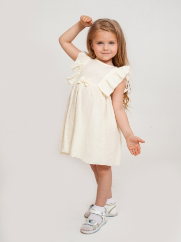 Купить 322-СЛ. Платье из муслина детское, хлопок 100% сливочный, р. 74,80,86,92 в Находке